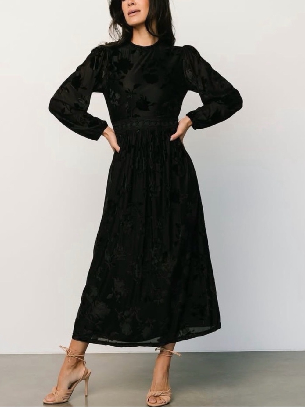 Black Long Sleeve Midi Dress